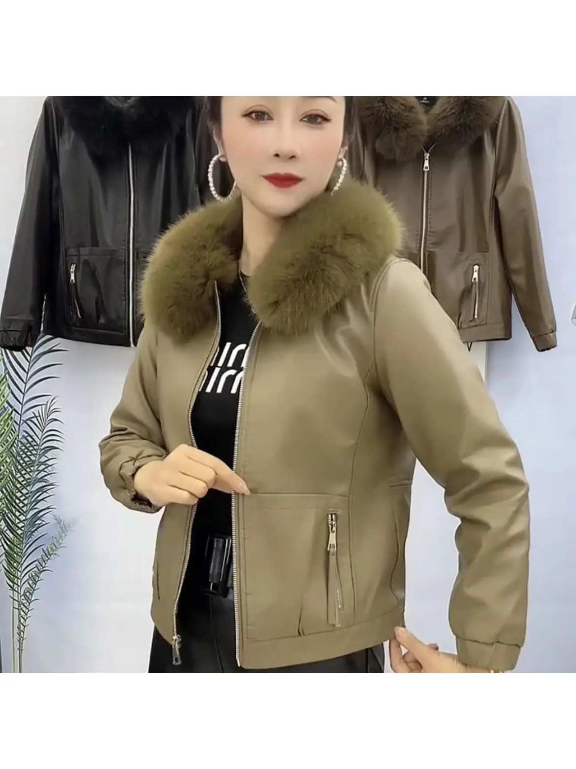 Amerikaanse Sle Faux Fur Kraag Zoete Cool Jaet Leren Jas Dames Winterkleding 2026 Nieuwe Thiened Losse Open Cardig...
