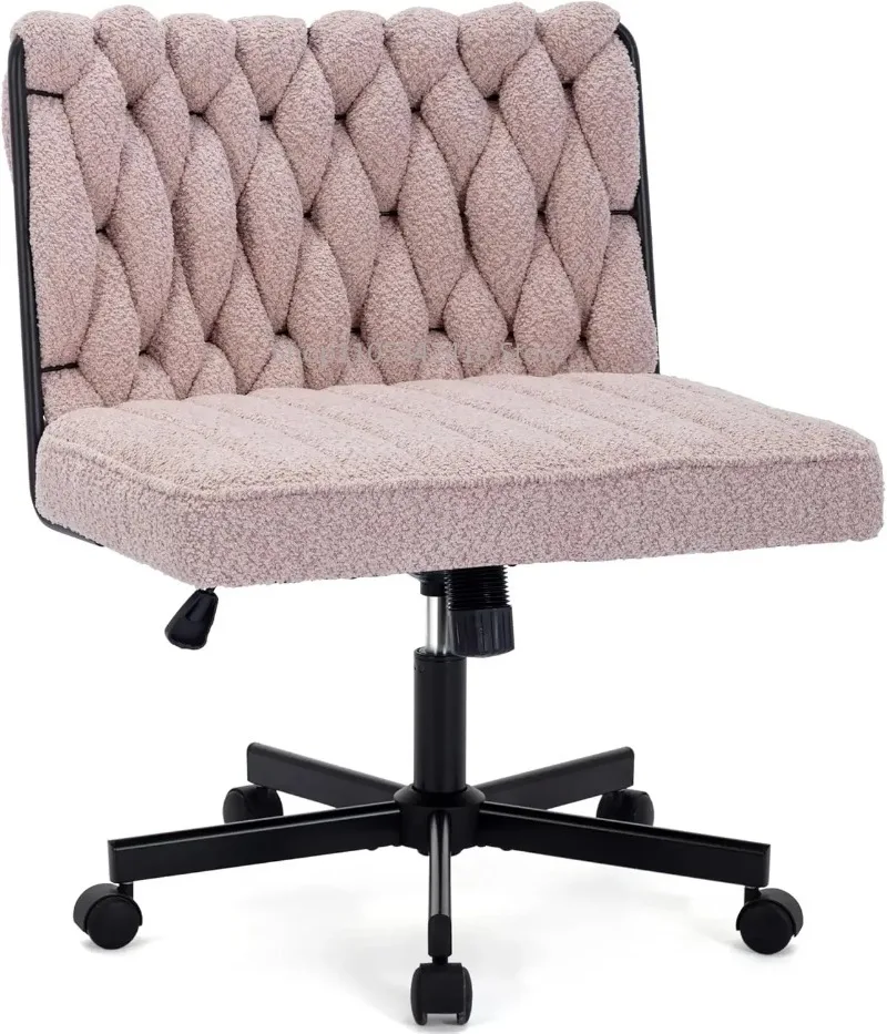 Modern Armless Office Desk Chair with Criss Cross Legs & Wheels, Wide Seat Home Office Chair for Work Study
