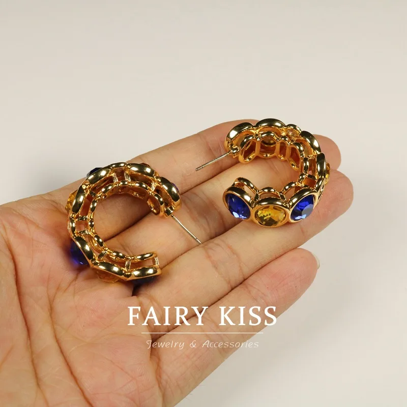 colorful metal C-ring stud earrings  simple fashionable  earrings studded diamond earrings
