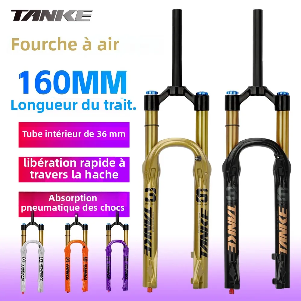 TANKE fourche de vélo vtt 36mm Tube VTT Suspension fourche pneumatique réglage de rebond 26/27.5/29 pouces fourche avant de vélo 160MM voyage