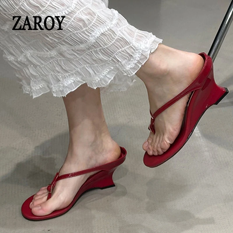 

Luxury Designer Wedge Women's Flip Flops Slippers 6cm High Heel Clip Toe Sandals Fashion Buckle Red Chunky Slides шлепки женские
