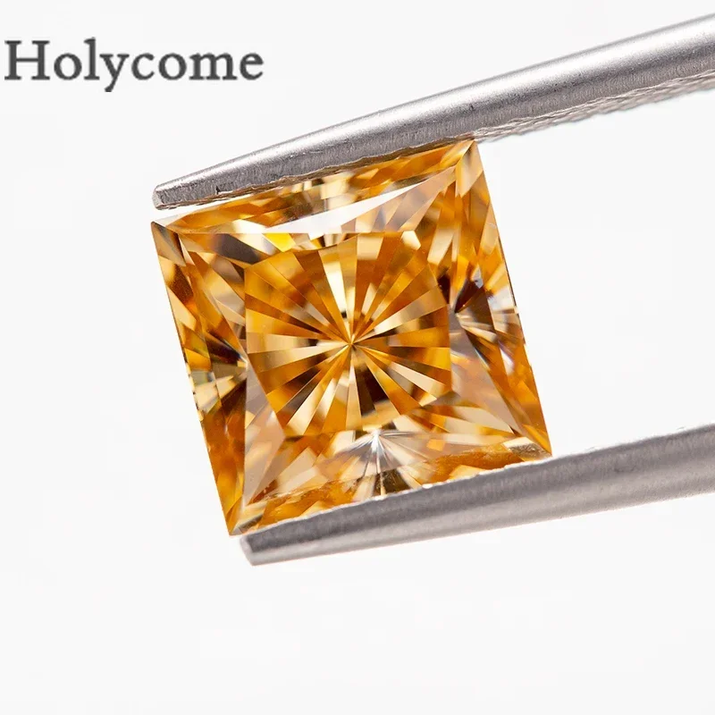 

Holycome Moissanite Champagne Color Princess Cut VVS1 Clarity Dazzling Gems GRA Certificate Wholesale Price Gemstones Factory