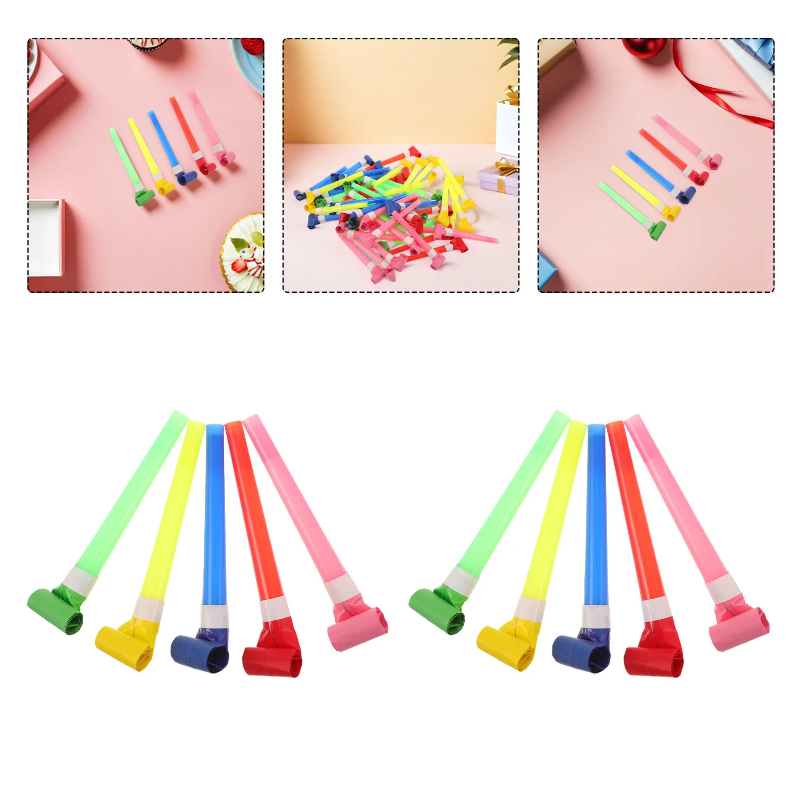 

50Pcs Party Noisemaker Whistles Colorful Plastic Blow Horns Loud Crisp Sound Birthday Party Blowouts Goodie Bag Fillers Novelty