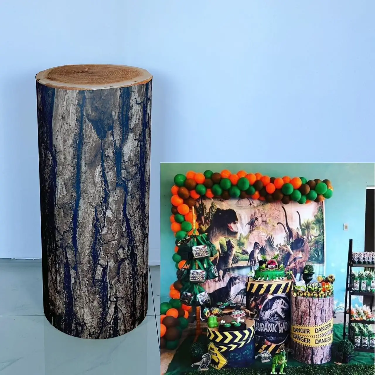 

Dinosaur Theme Wood Grain Cylinder Cover for Birthday Parties, Wedding and Baby Shower Decoration Props