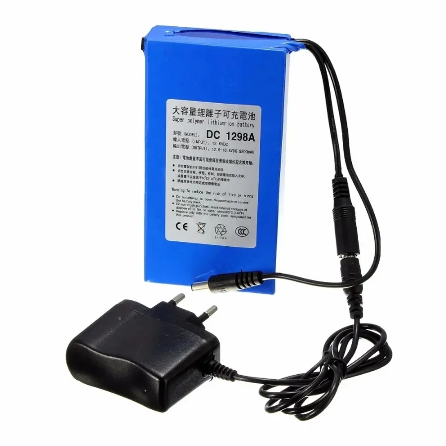 DC 12V 6800- 20000mAh Lithium Ion Rechargeable Battery, High Capacity Ac Power Charger with + Explosion-proof Switch US/EU Plug