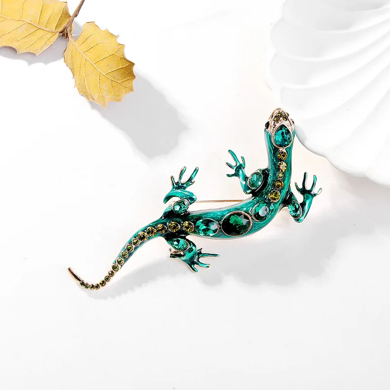 New Retro Fashion Alloy Rhinestone Lizard Gecko Brooches For Women Men Clothing Coat Four Clawed Snake Brooch Pins Jewelry Gifts