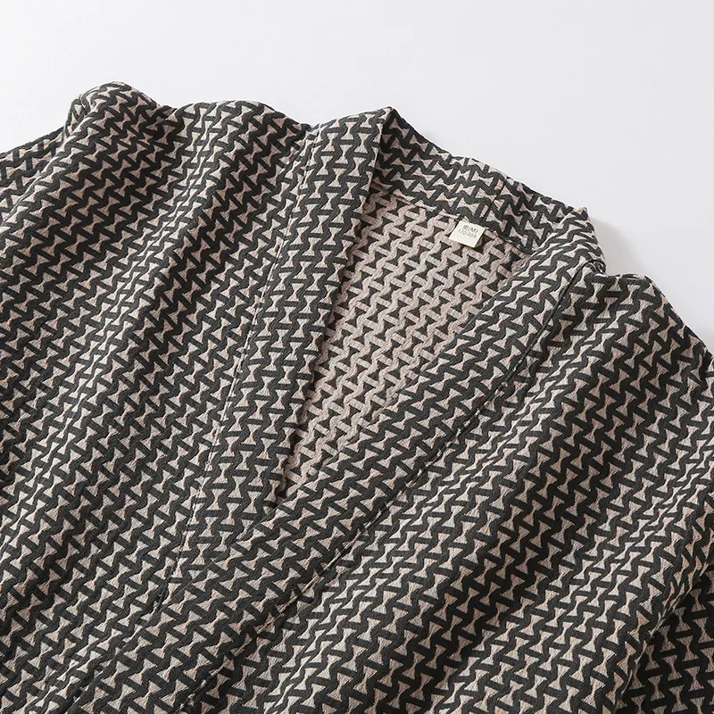 Plus Size Bathrobe Men's Long Style Cotton Cloth Spring and Summer Robe Men's Striped Steaming Home Bath Robe for Man