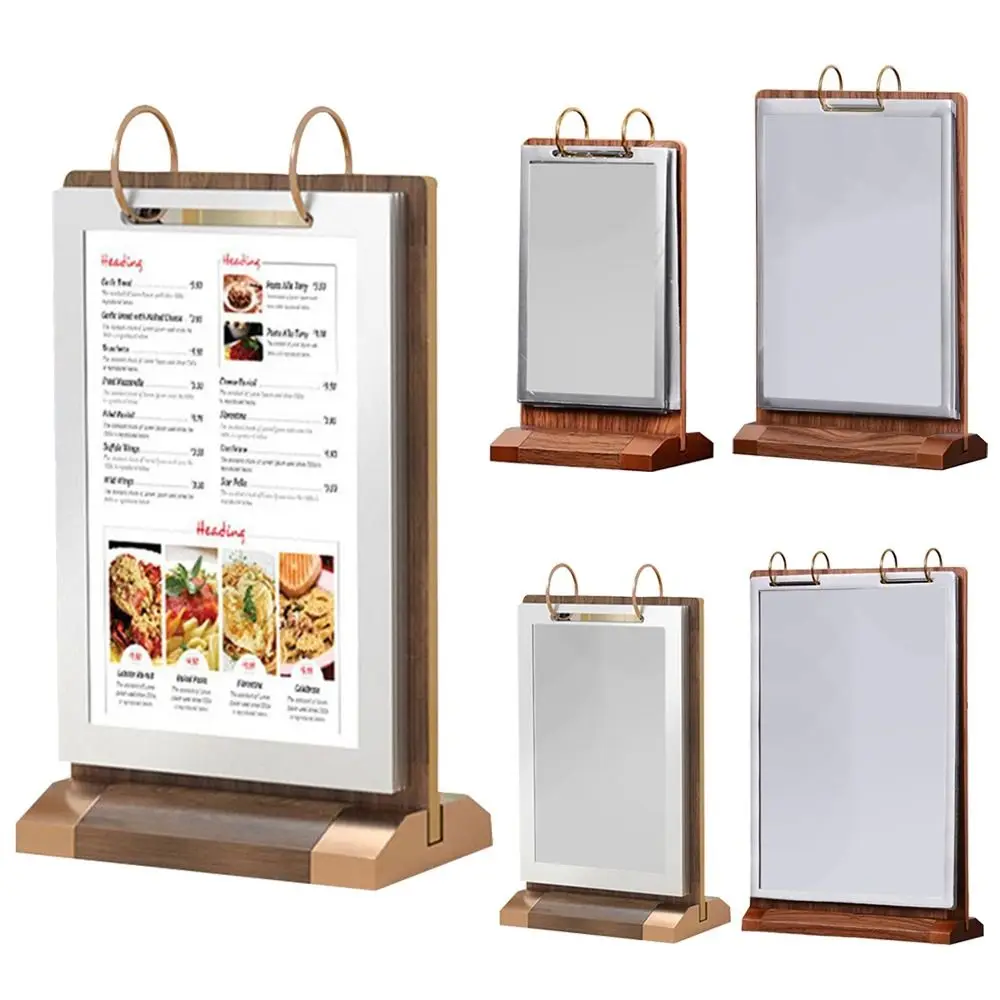 Wooden Desktop Display Stand a4/A5/A6 Dual-Sided Visibility Dining Table Card Holder T-Shaped Convenient Menu Binder