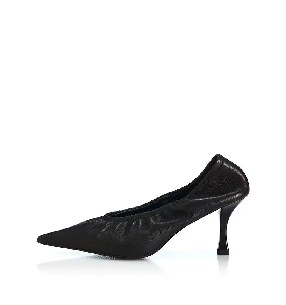 

ALIAS MAE 2025 Spring/Summer New Leather Shallow Mouth Fine Heel Women's Comfortable and Exquisite Straw Matching Shoes