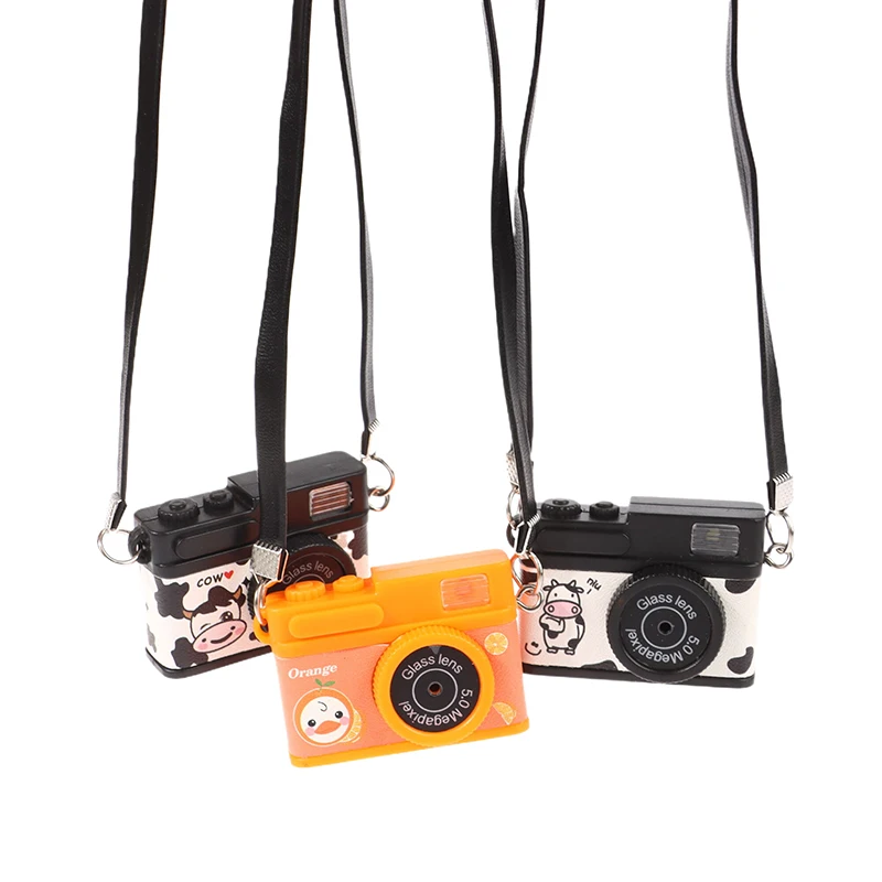 Doll Mini Strap Camera Dollhouse Digital SLR Camera W/Shutter Flash Miniature Camera Necklace Pendant Doll Dress Up Toys