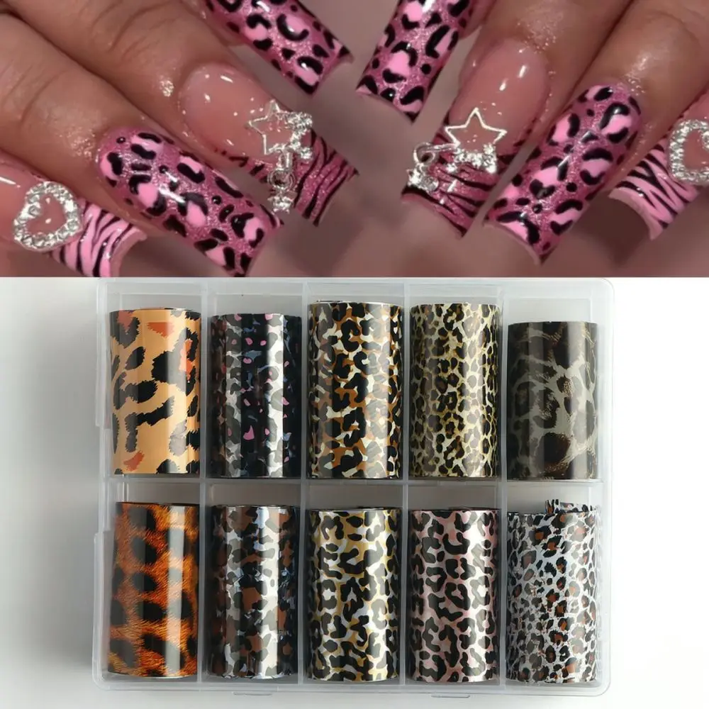 Full Beauty Nail Foil Transfer Set Leopard Pattern Stickers Gold Silver Pink Brown Manicure Decorations For Nail Artists