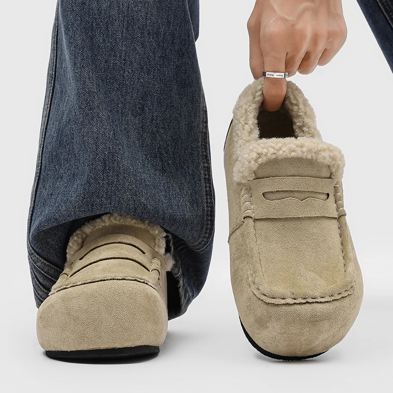 الشتاء رجل حذاء رسمي موضة أحذية قيادة الذكور حذاء رجالي لينة الجلد المدبوغ أفخم الدافئة حذاء رجالي كاجوال الأخفاف الانزلاق على الشقق