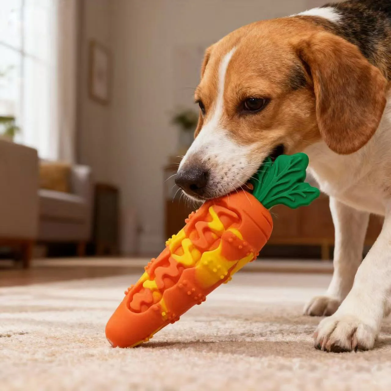 Unzerstörbares Quietschendes Karotten-Hundespielzeug Langlebiges Silikon-Kauspielzeug für Aggressive Kauer Zahnreinigung Selbstbeschäftigung Haustierspielzeug für Hunde