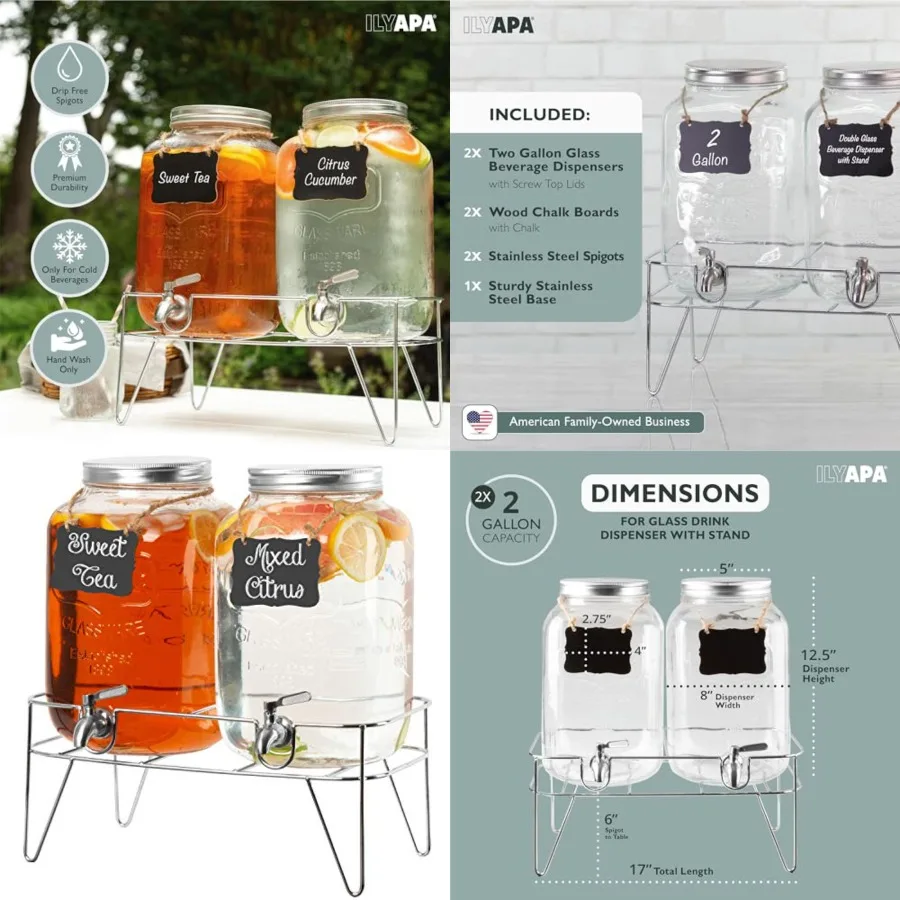 

Drink Dispenser, 2 Pack with Metal Base, Stainless Steel Spigot - Drink Dispensers for Parties, Beverages Such As Lemonade, Tea