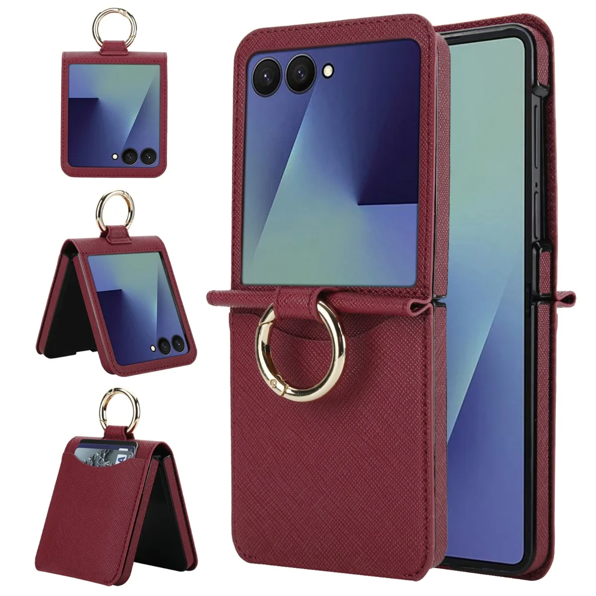 

Кожаный чехол-кошелек с кольцом и слотом для карт для Samsung Galaxy Z Flip 7 FE 6 5 4 Flip7 Flip6 Flip5 Flip4 Flip3 Чехол-держатель для кошелька