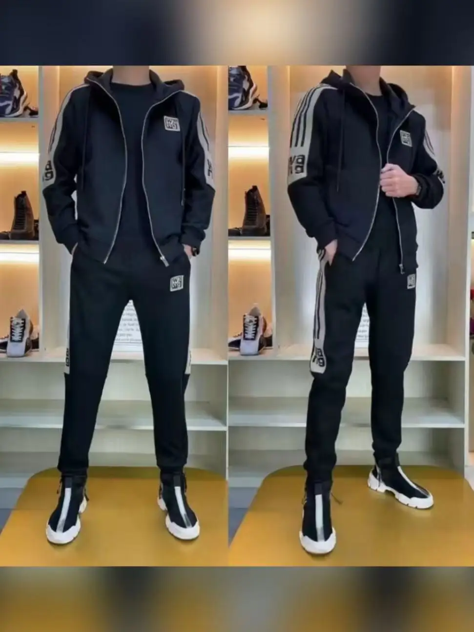 

Мужской повседневный спортивный костюм: утепленный, комфортный, с капюшоном, в полоску, с лоскутным дизайном, осенний, модный, с длинными рукавами, из полиэстера и хлопка