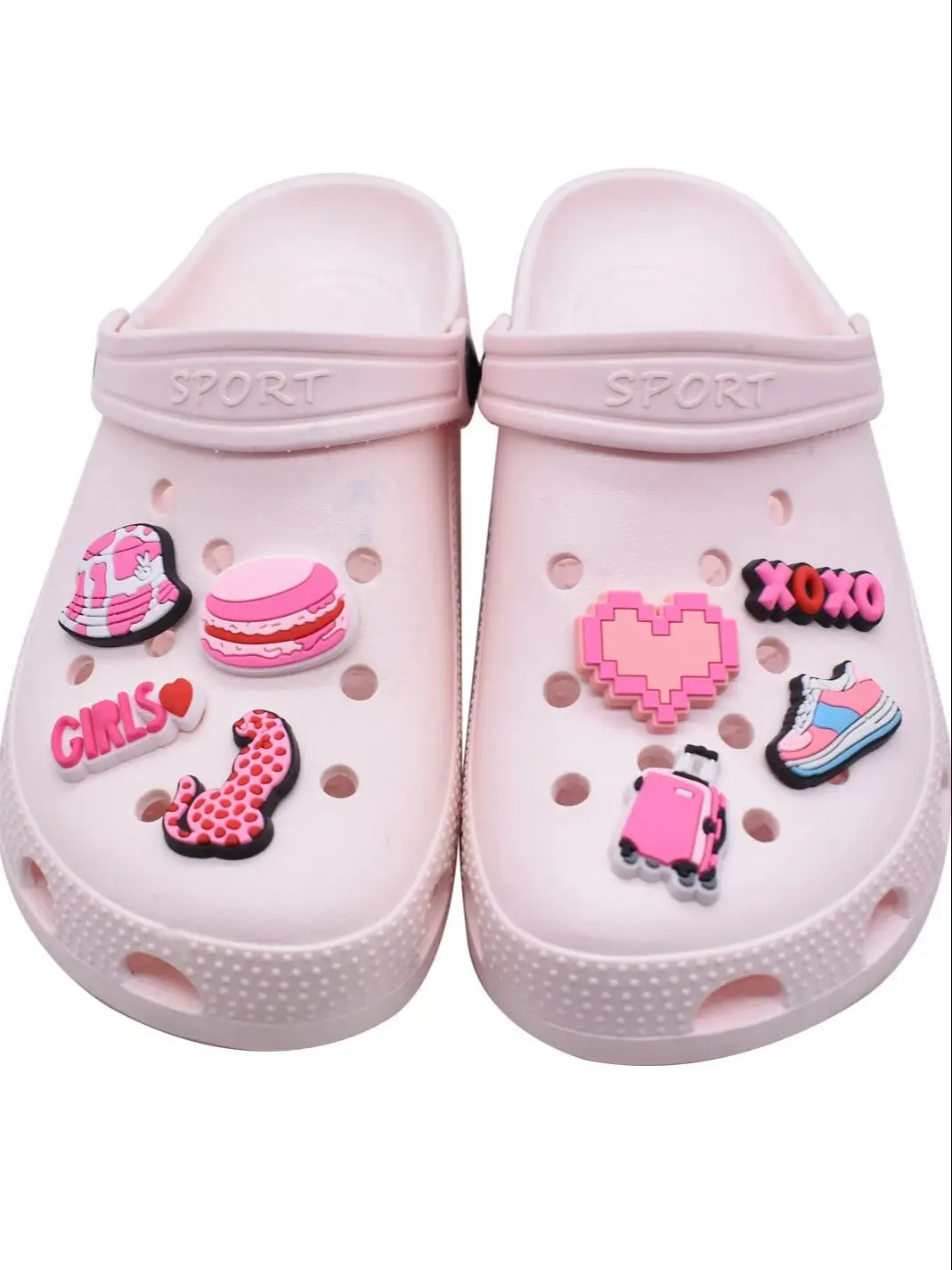 Breloques de chaussures roses mignonnes pour filles, sabots, toboggans à bulles, décoration de chaussures bricolage, cadeaux de fête, accessoires Crocs