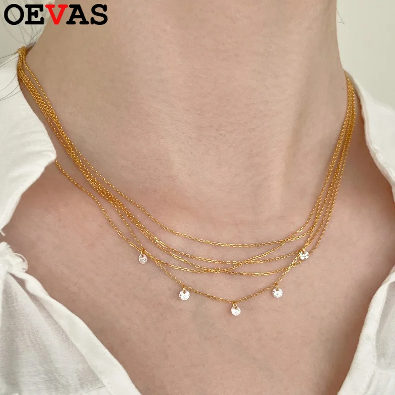 

OEVAS сверкающее 5A циркониевое ожерелье 100% стерлинговое серебро S925 многослойное ожерелье для женщин вечерние эффектные ювелирные изделия оптом