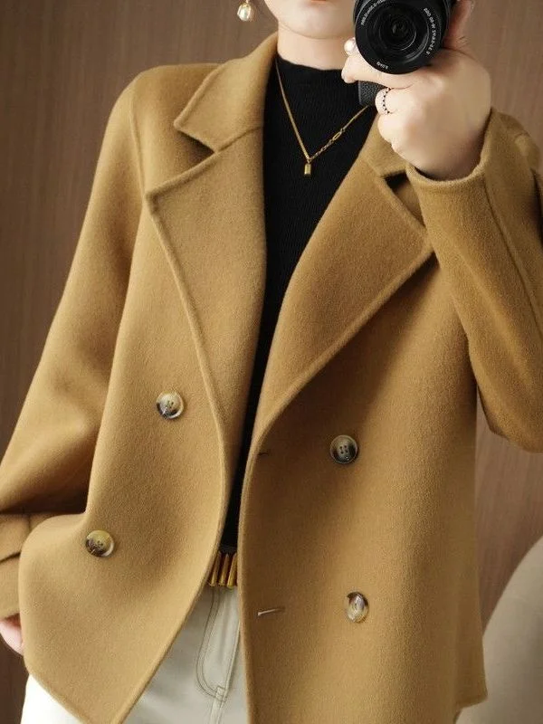 plus Size Short Suit Collar Jacket Women's Autumn Winter Loose Casual Pure Color Versatile Fashionable Ladies' Outerwear