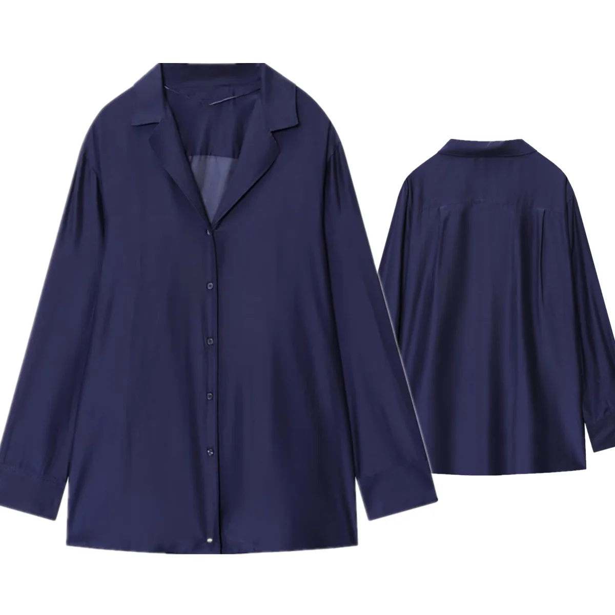 Maxdutti Minimalist Autumn Women's Long Sleeve Shirt Ladies Fashion Dark Blue Loose Casual Shirt Top Blouse Women