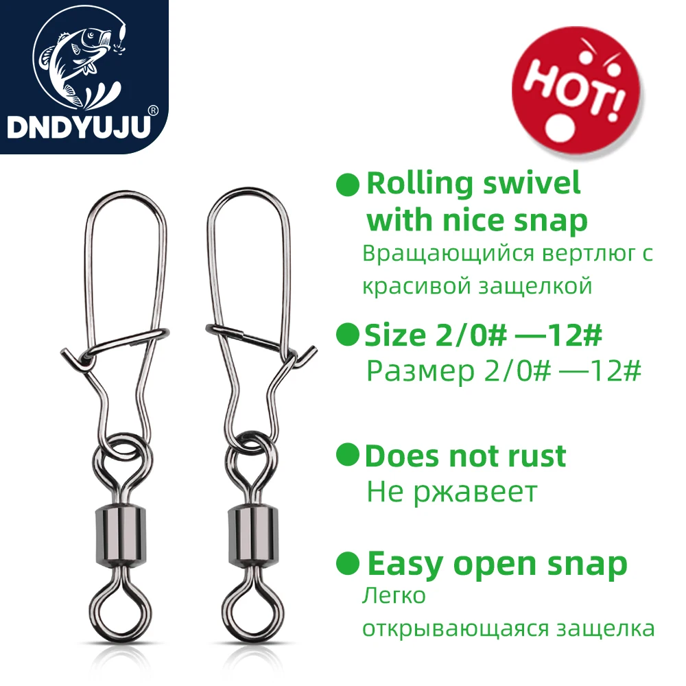 DNDYUJU 2/0#-12# StainlessSteel Fishing Connector Pin Bearing Rolling Swivel Snap For Lure Hook Fishing Tackle Accessories Tools