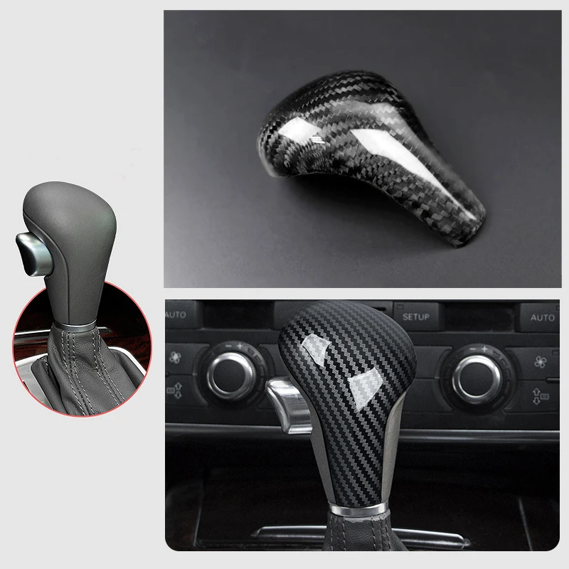 For Audi A4 B8 A5 A6 C6 Q5 Q7 4L Car Gear Shift Knob Handle Cover Trims ABS Carbon Fiber Protection Shell Decorative Accessories