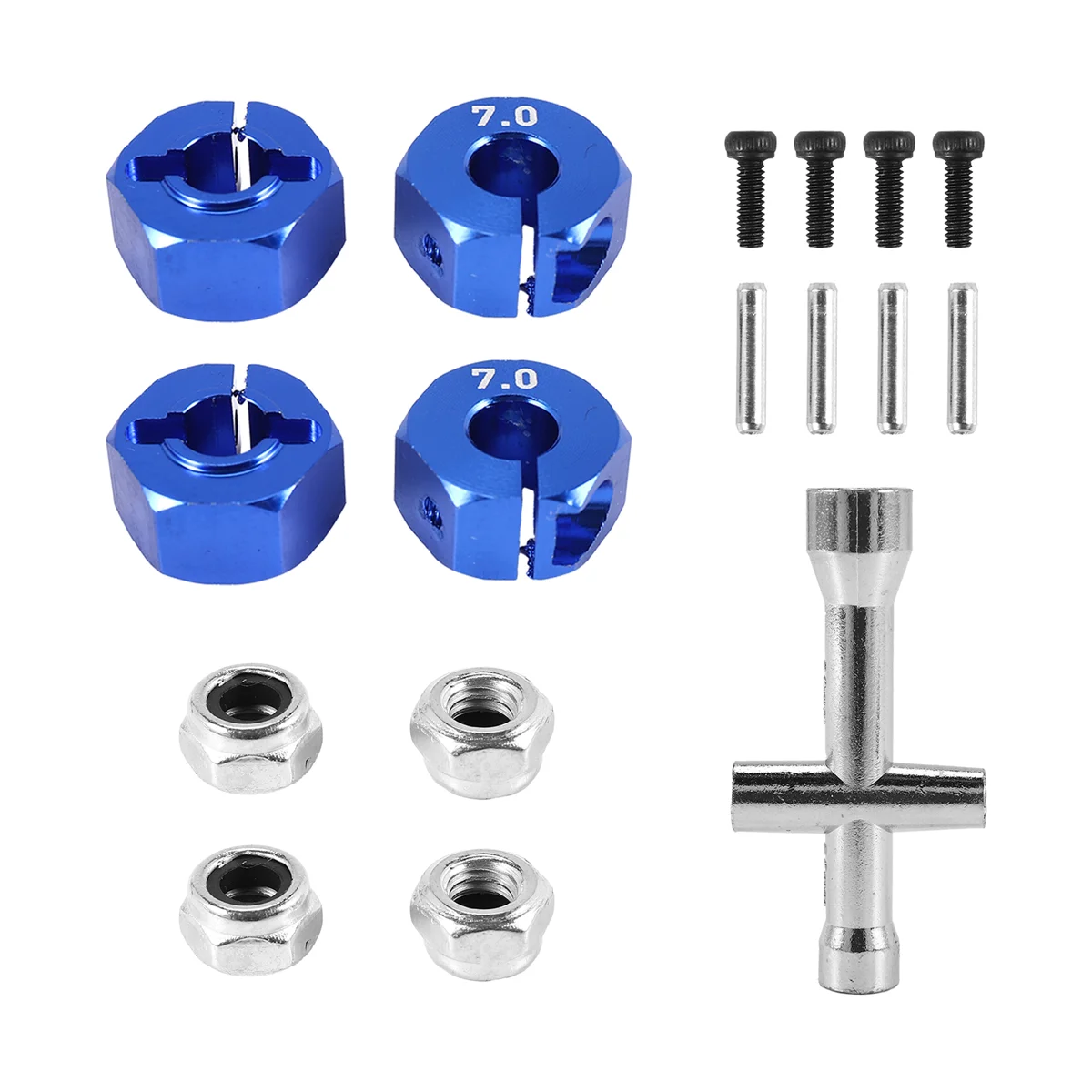 Metal 12mm Hex Wheel Hub Adapter M4 Flanged Lock Nut Cross Wrench for Traxxas 1/10 Slash 4X4 VXL 2WD Rustler RC