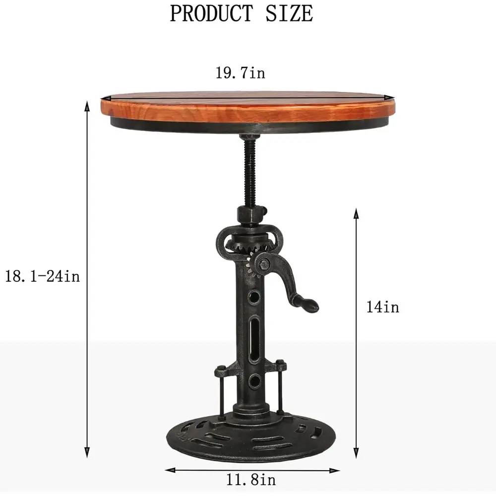 โต๊ะบาร์สไตล์ฟาร์มเฮาส์ปรับความสูงได้ 18-24 นิ้ว พร้อมมือหมุน โต๊ะข้างเล็กสไตล์วินเทจสำหรับห้องนั่งเล่น โต๊ะกลมสไตล์อินดัสเทรียล