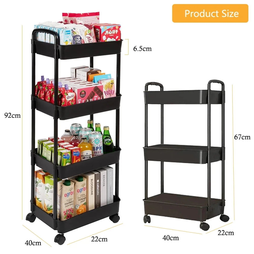 1pc 3/4 Tier Rolling Storage Cart High Capacity Storage Shelf Movable Gap Storage Rack Kitchen Bathroom And Livingroom Organizer