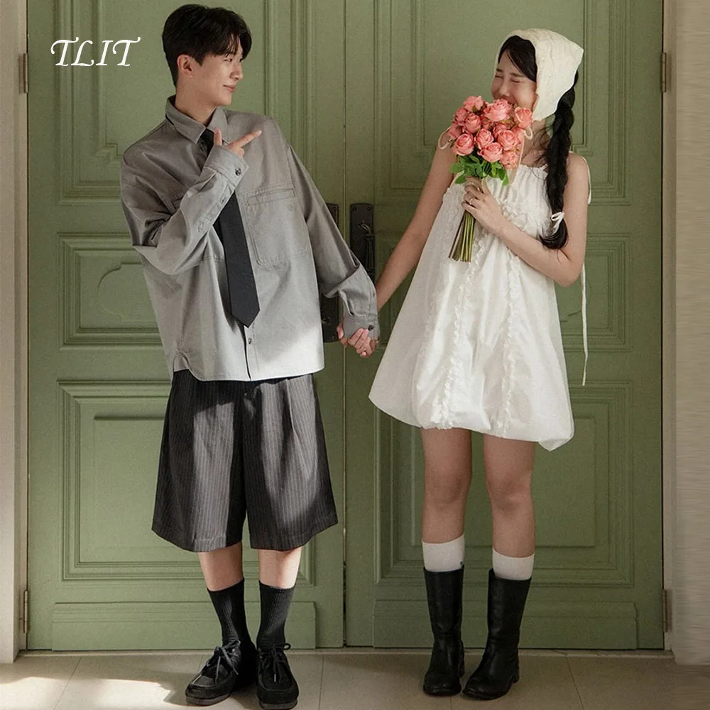 TLIT Simple Straight Korea Wedding Dress Photo shoot Short Square Collar Sleeveless Bride Gowns Formal Party Dress Customized