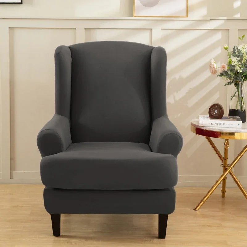 Solid Colour Wing Chair Covers Stretch Wingback Armchair Cover with Seat Cushion Cover Elastic Removable Sofa Couch Protector