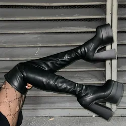 Bonjomarisa Stivali alti alla coscia da donna Doppia piattaforma Tacchi alti Stivali sopra il ginocchio Zip Scarpe lunghe sexy Stivali da donna