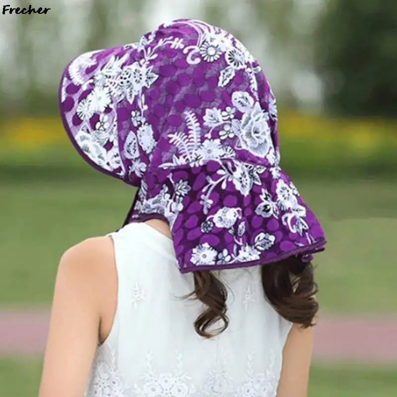 Garden Working Cap Sunscreen Summer Women Beach Floral Caps Anti-UV Sun Hat Fashion Flower Printing Chiffon Hats Ladies Headwrap