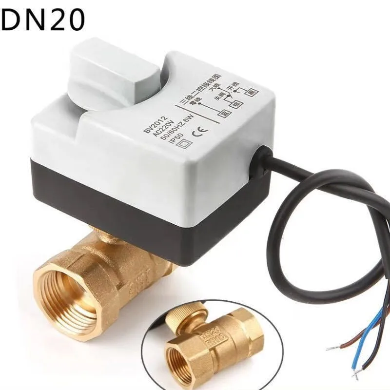 DN15 DN20 DN25 النحاس صمام كهربائي 2-way صمام كروي مزود بمحرك ثلاثة أسلاك كهربائية مع مفتاح يدوي