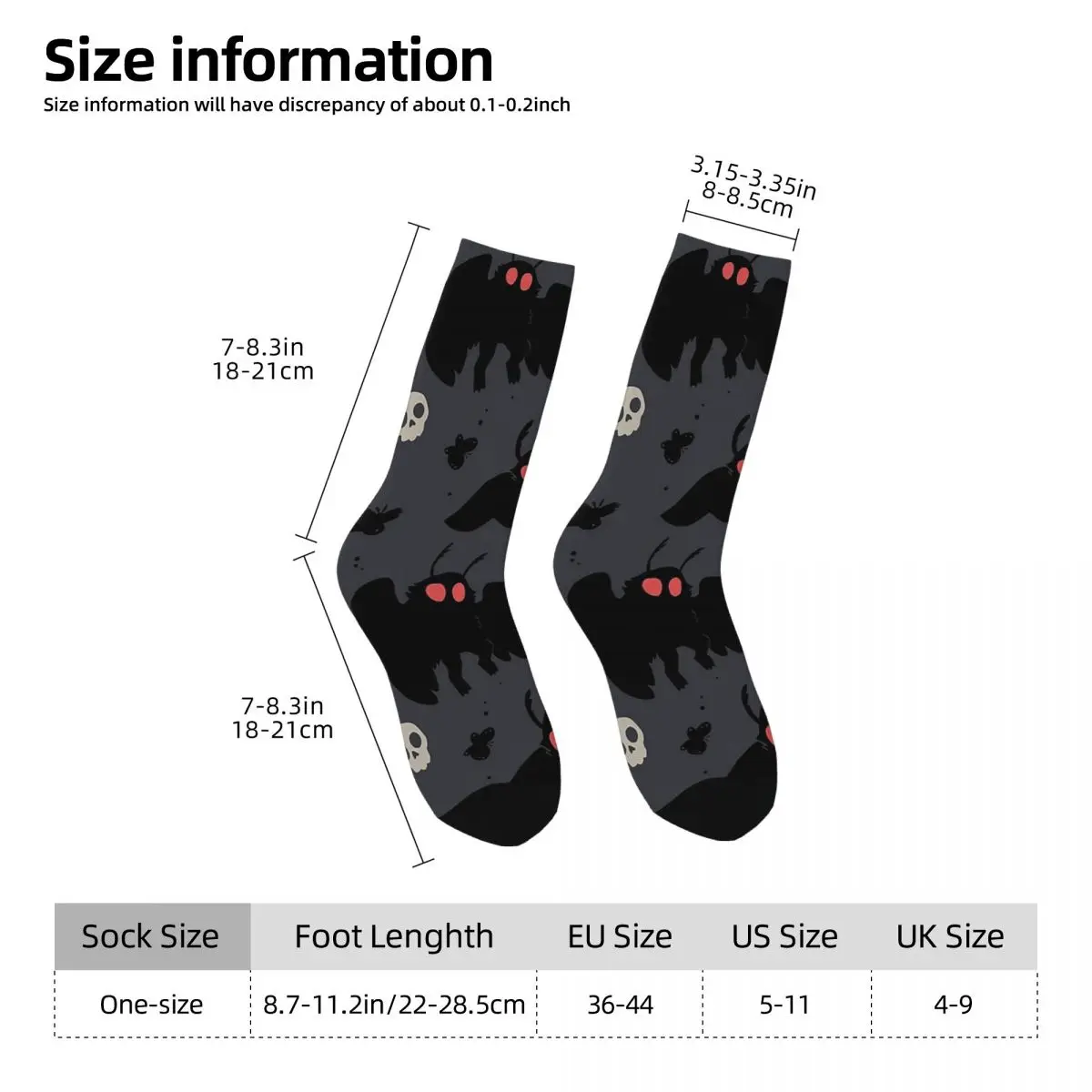 Mothman - Night Grey Socks Harajuku wysokiej jakości pończochy cały sezon długie skarpetki akcesoria na prezenty świąteczne Unisex