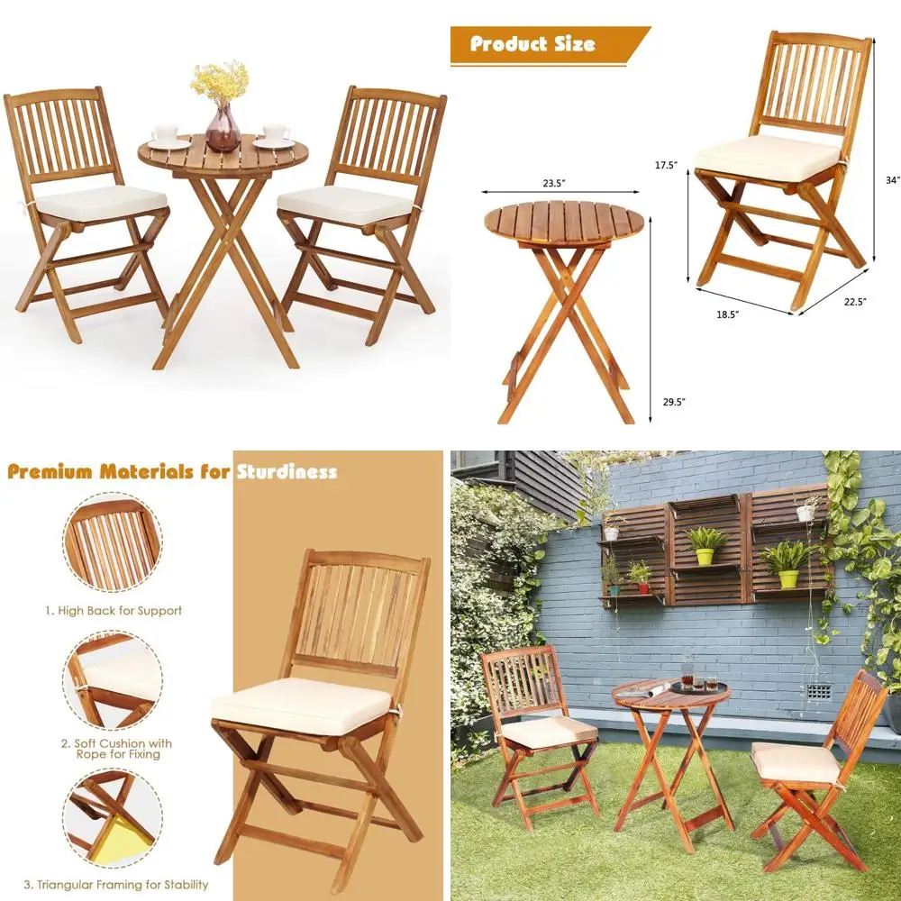 

Giantex Набор из 3 предметов для уличного патио-бистро со складным деревянным столом и 2 мягкими стульями для использования в саду или во дворе