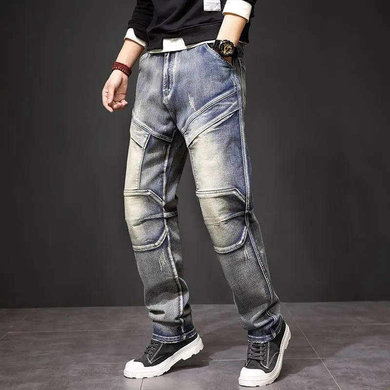 Clothes Y2k Man 2000s Brand Clothing Retro Multi-pocket Tooling Jeans Men's Straight Loose Fat Plus Size Pants Casual Trousers