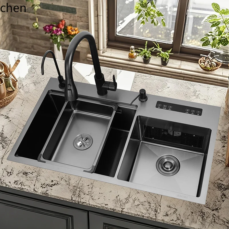 

YXY Stainless Steel Sink Light Water Catalyst Kitchen Sink Basin Cup Washer Double Sink