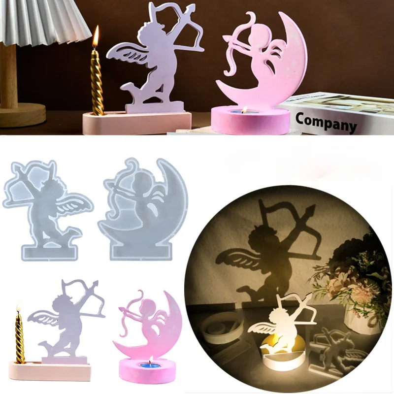 Love Angel Candle Holder Ornaments Candlestick Silicone Mold DIY Cement Gypsum Clay Pouring Epoxy Resin Mold Home Decor