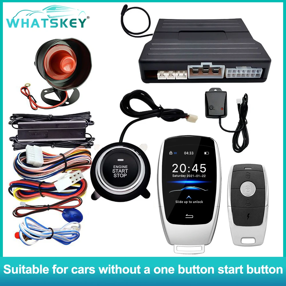 WhatsKey Universal LCD Smart Key Start Stop Keyless Entry System Central Lock Automation remote Start Smart Car alarm System kit