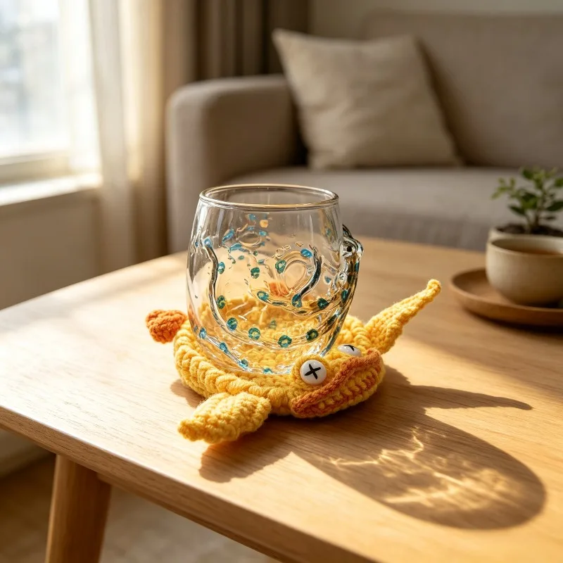 Funny Crochet Animal Coaster Finished Handwoven Coaster Coffee Cup Decor Gift