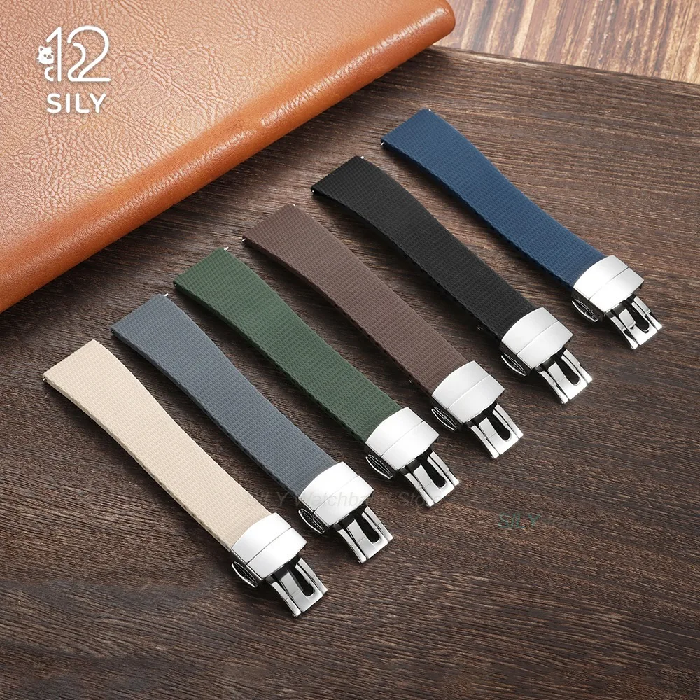 20mm 21mm 22mm Universal Quick Release Soft Fluororubber Watchband Accessory Sport Watch Strap Folding Buckle Wristbelt Bracelet