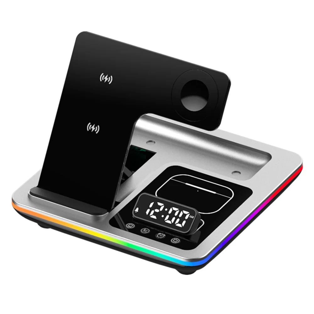 3 in 1 Foldable Wireless Charger Alarm Clock Lifting Design Charging Pad RGB Night Light