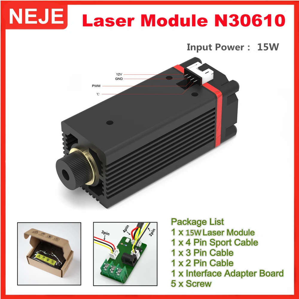 NEJE 15W N30610 Laser Module Kits CNC  450nm Laser Head With TTL / PWM Modulation for DIY Engraving Creation