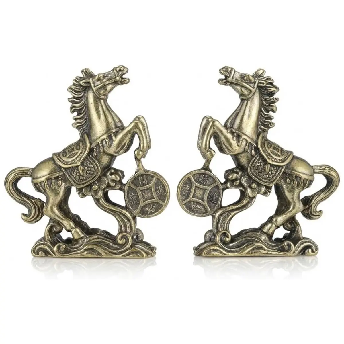 【New User-Coupon!】2 Pcs Brass Horse Statue 2026 Year of , Golden Feng Shui Zodiac Animal for Wealth & Luck