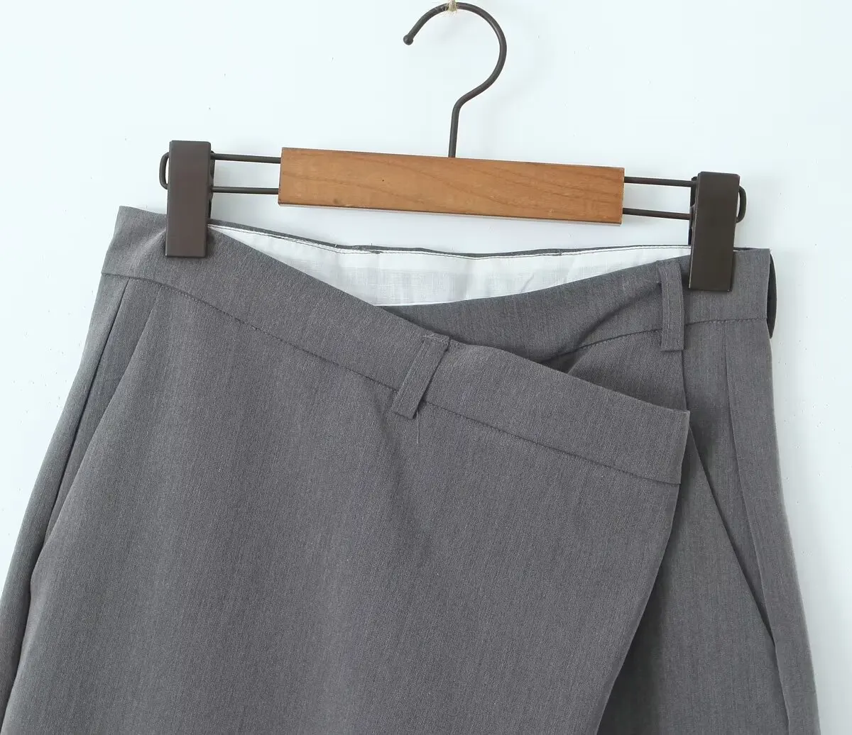 Maxdutti traje asimétrico para mujer, pantalones de pierna ancha, moda minimalista nórdica, pantalones casuales sueltos de cintura alta para verano