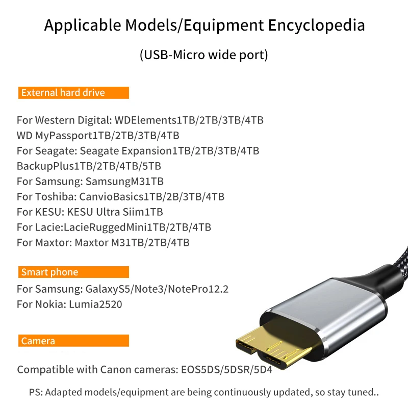 Typ C do Micro B USB3.0 kabel dysk twardy 5Gbps szybki kabel do komputera Laptop dysk zewnętrzny SSD kamera HDD