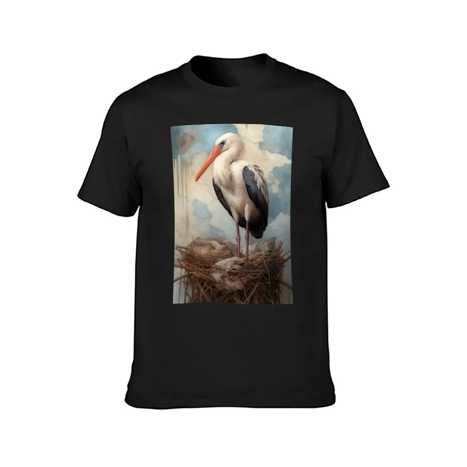 Stork Portrait I T-Shirt customizeds anime clothes oversized t shirt men