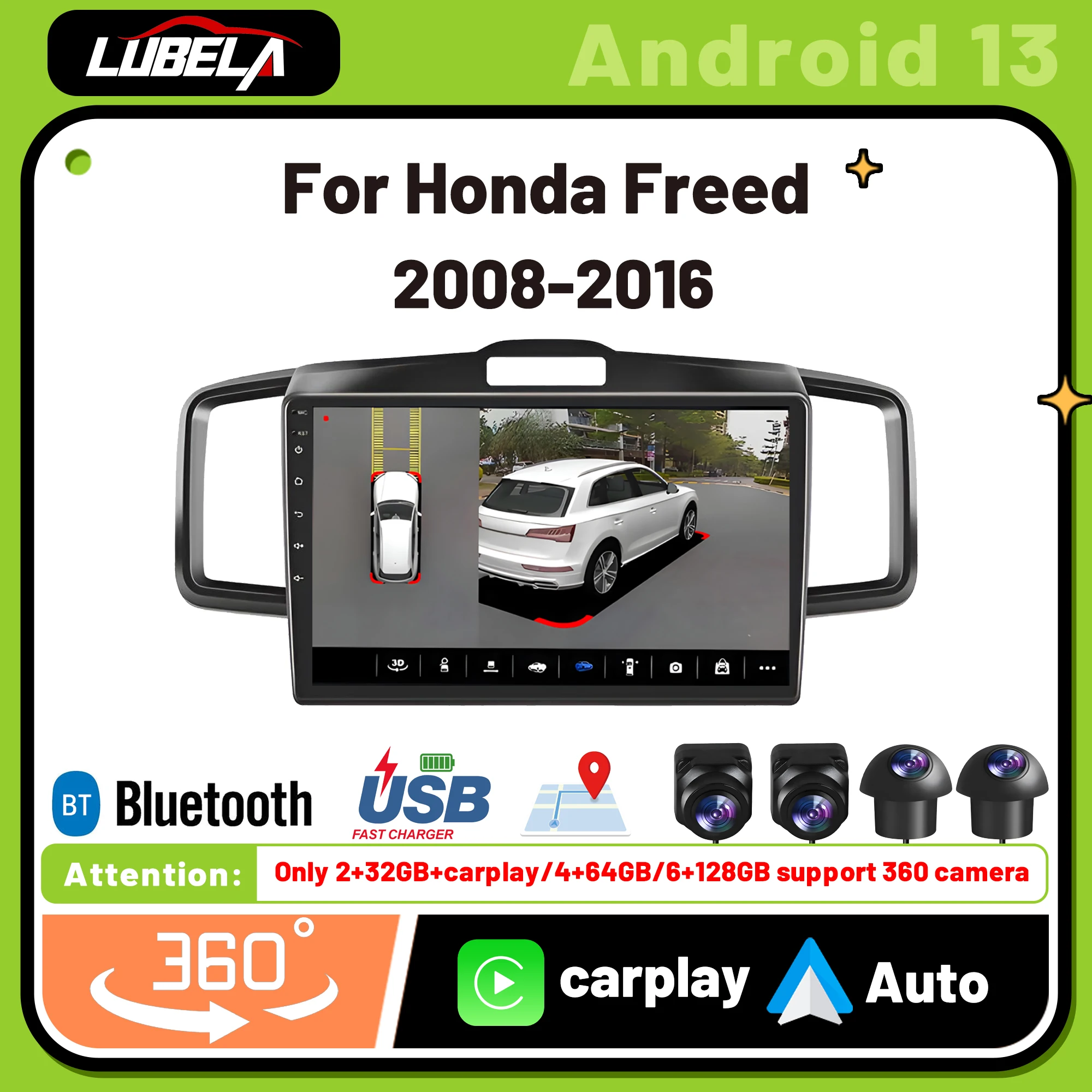 

4G CarPlay DVD For Honda Freed 1 Spike 2008-2016 Android Auto Radio Screen Car Multimedia Video Player 2din 360 camera Head Unit