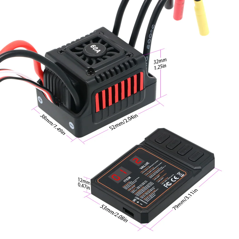 45A 60A RC ESC WSDT-45A WSDT-60A tahan air tanpa sensor tanpa sikat ESC dengan XT60 / T Plug untuk mobil RC 1/10